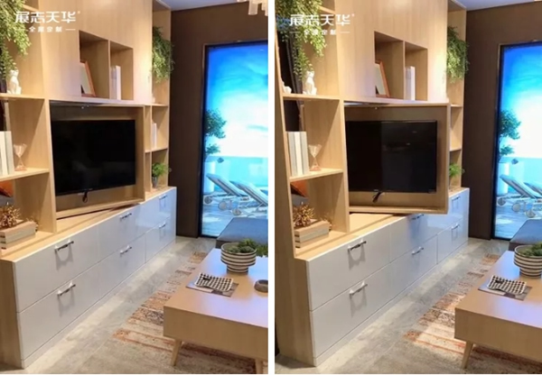 展志天华木门：可以360度旋转的电视柜！