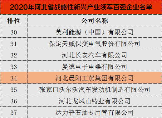 河北晨阳工贸集团再次入选河北省战略性新兴产业“双百强”企业榜单 