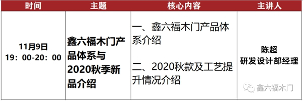 鑫六福木门十一月直播培训季即将开启